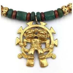 Cano Gallery Pre-Columbine Style 24K Gold Plate Two Headed Pendant Torc Necklace